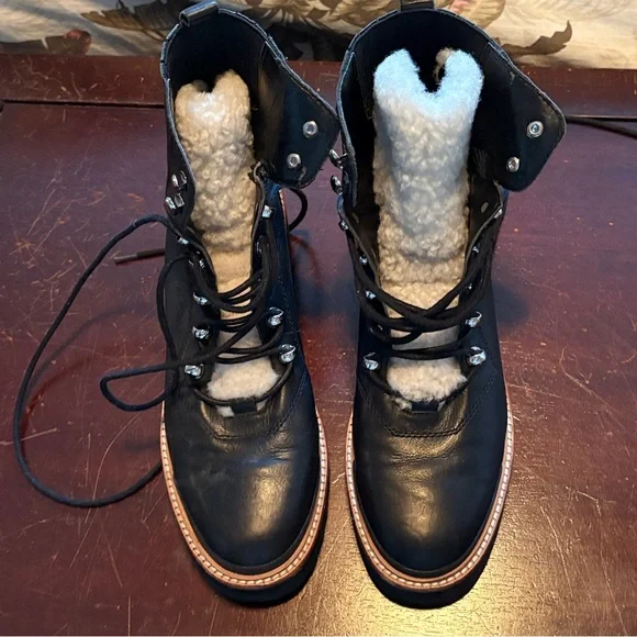 🖤🥾Marc Fisher Black Leather Boots with Shearling Lining - Picture 1 of 2